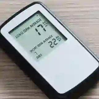 A digital radon detector on a table