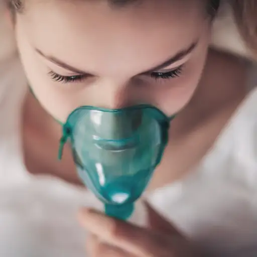 年轻女子用呼吸面罩