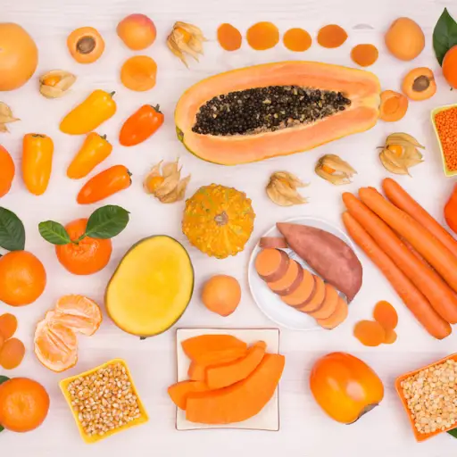 血红蛋橙色水果和蔬菜。