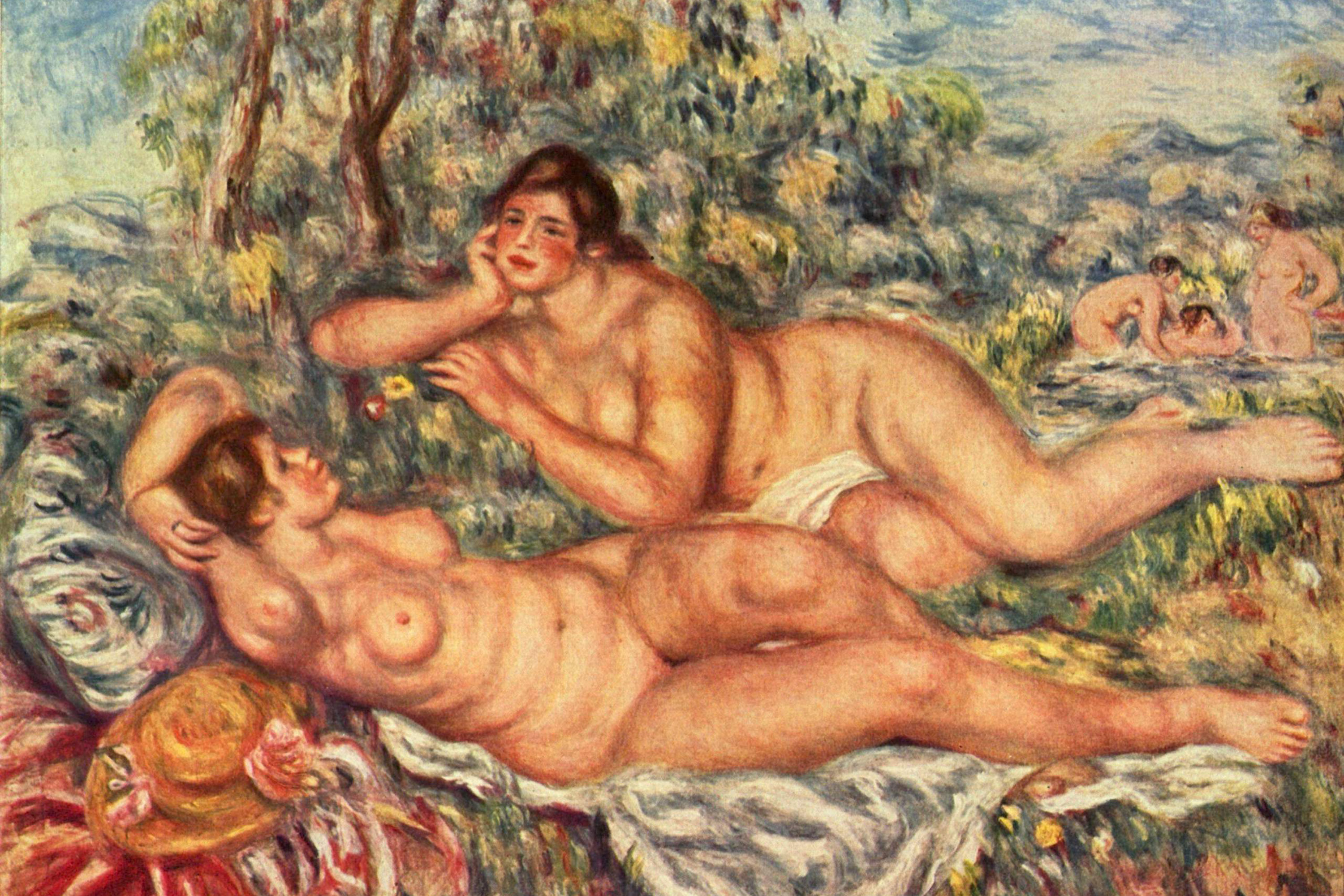 游泳者,由皮埃尔·奥古斯特·雷诺阿绘画描绘裸体游泳者