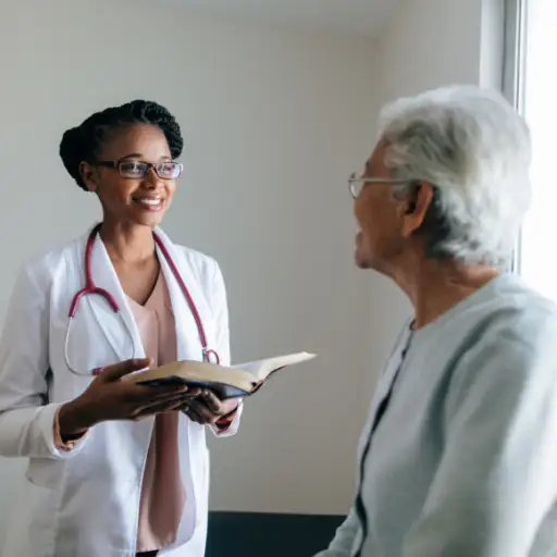 年轻的医生和年长的女病人交谈