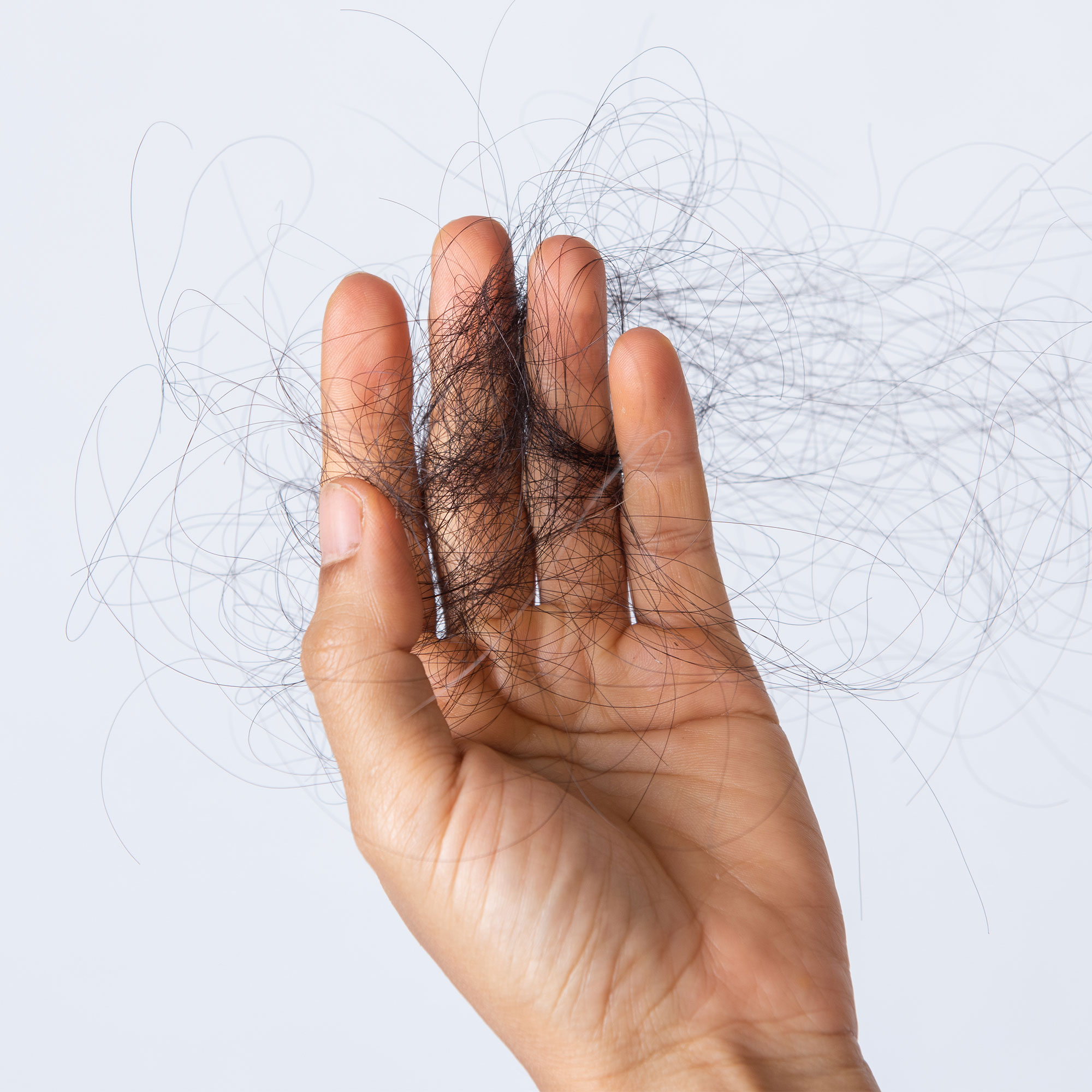 一只手握着一撮头发