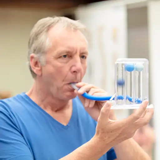 Man with COPD measuring his lung function.