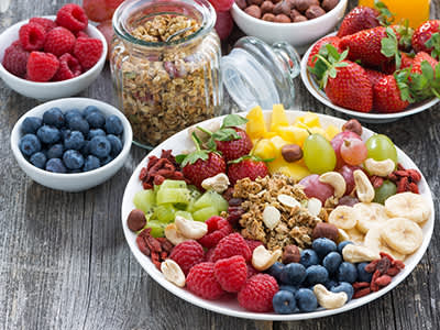 水果，谷物，健康的食品上表。