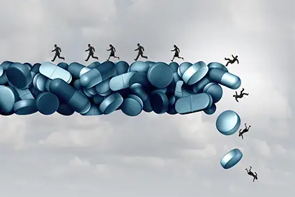 阿片类药物健康风险的概念，从药桥上掉下来。