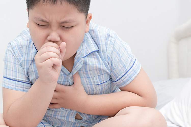 患有哮喘的超重男孩。