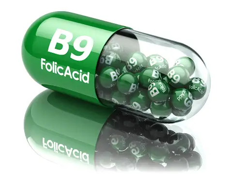 Green folic acid capsule.