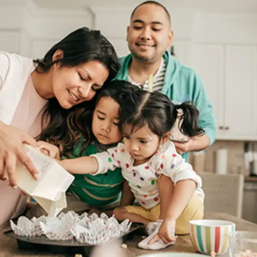 Family cooking together.