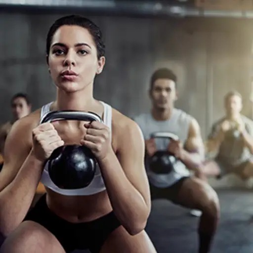 锻炼与kettlebell的体育课。