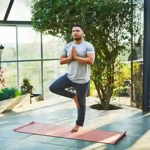 一个男人在练习瑜伽