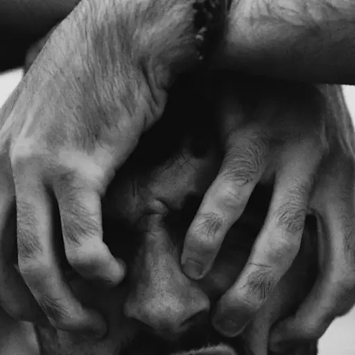 anxious man in black and white with hands grabbing face