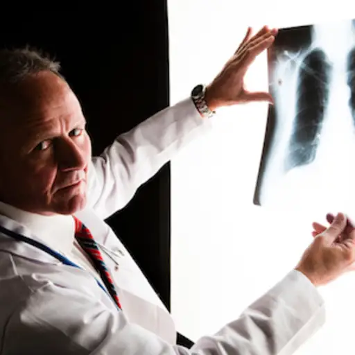 医生观看癌症肺X射线。