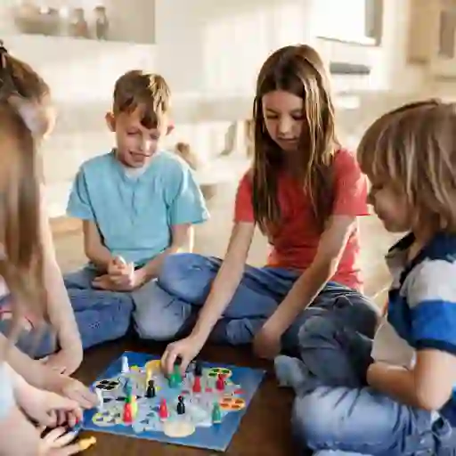 孩子们玩棋盘游戏。