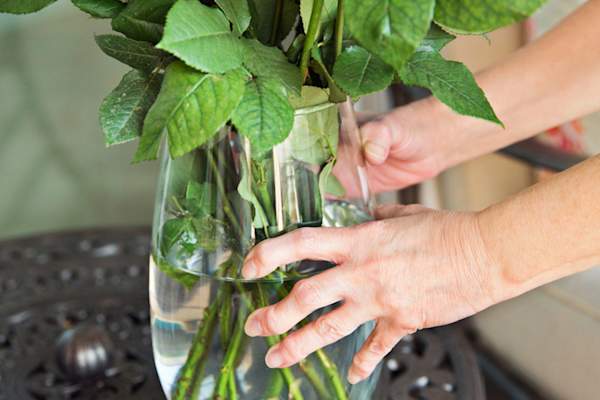 患关节炎的老年人手握花瓶