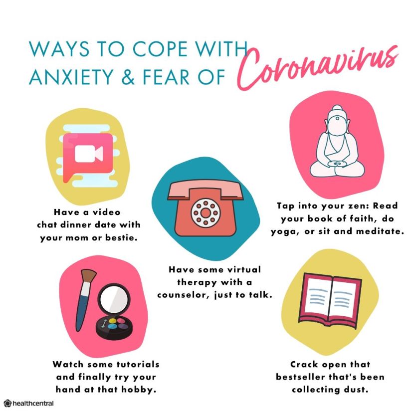 应对对冠状病毒的焦虑和恐惧的方法包括视频聊天、虚拟治疗、冥想、阅读和做业余爱好