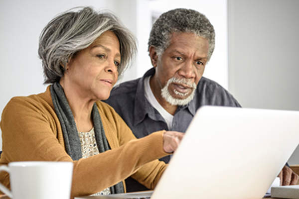 持怀疑态度的夫妇在网上做研究。