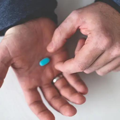 一个男人从他手里拿了一颗蓝色的药丸。