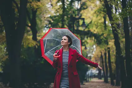 雨中行走的女人。