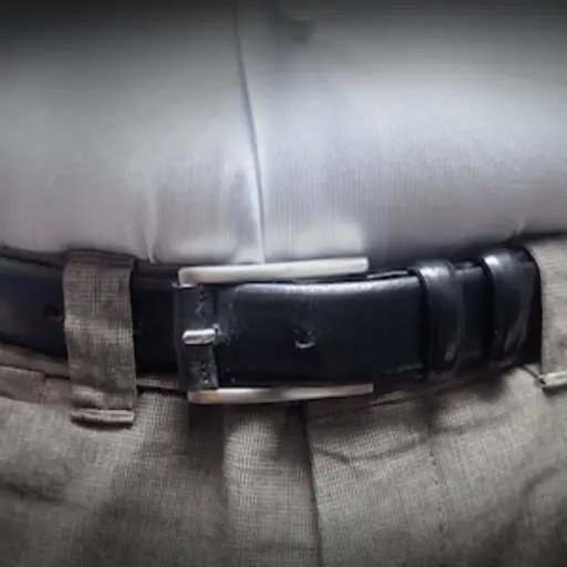 Belt pulled tight across male waist.