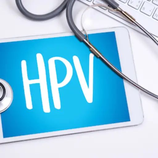 HPV spelled out on tablet with stethoscope on side.