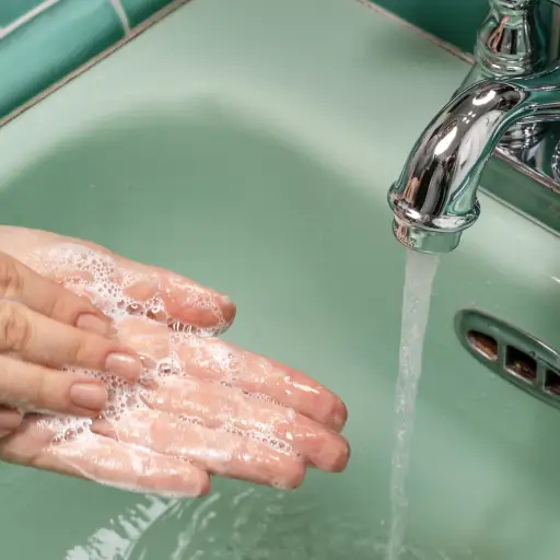 洗手在绿色水槽