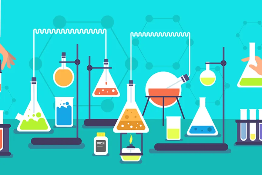 喙和试管表示科学研究。