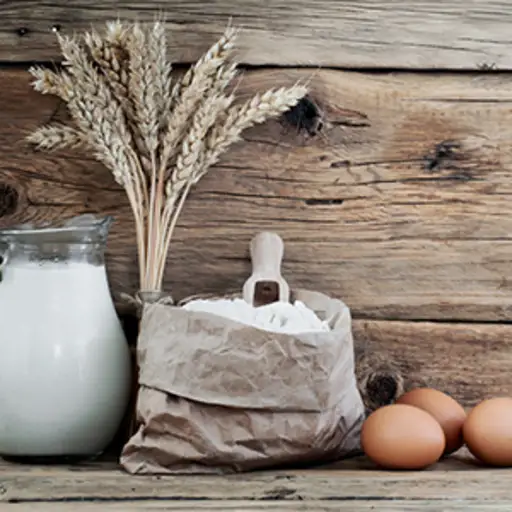 袋子面粉与小麦，牛奶和鸡蛋小米基尖峰。