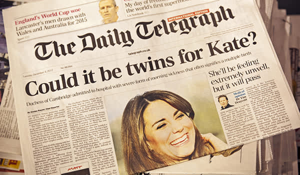 《每日电讯报》凯特王妃怀孕了。