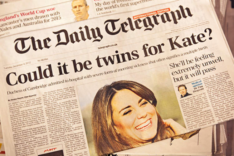 《每日电讯报》凯特王妃怀孕了。