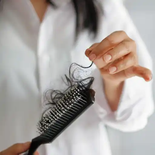 一个女人从梳子里拔一撮头发的特写