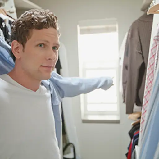 Man putting on loose clothing.