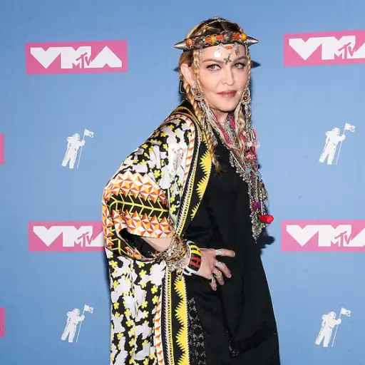 麦当娜在2018年MTV音乐录影带大奖的新闻发布厅摆造型。