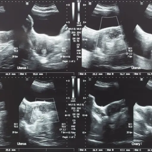 下腹部、卵巢及子宫超声图像见肿瘤