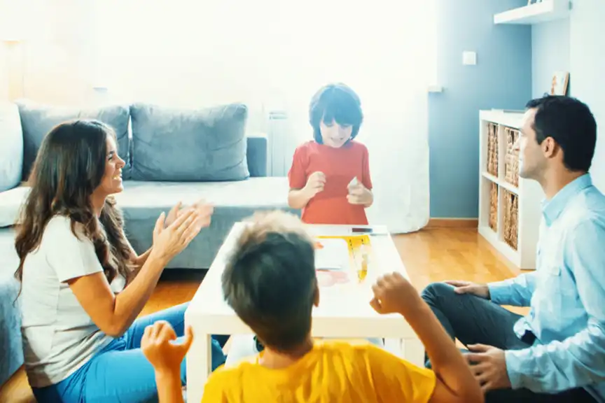 Family playing a game.