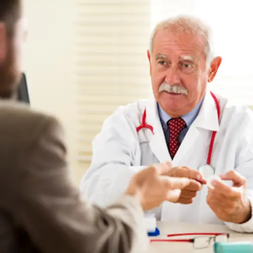 病人与医生谈论哮喘计划。