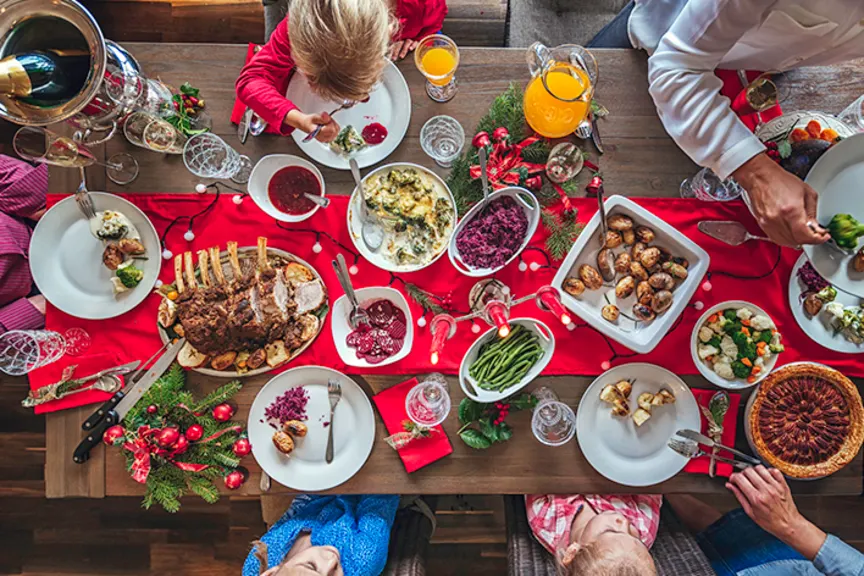 Top view, holiday dinner.