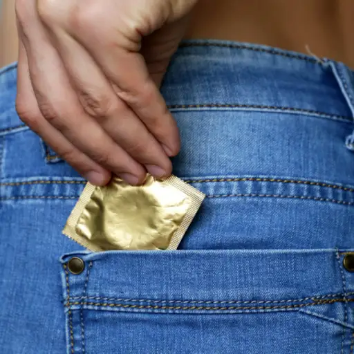 女人从口袋里掏出避孕套