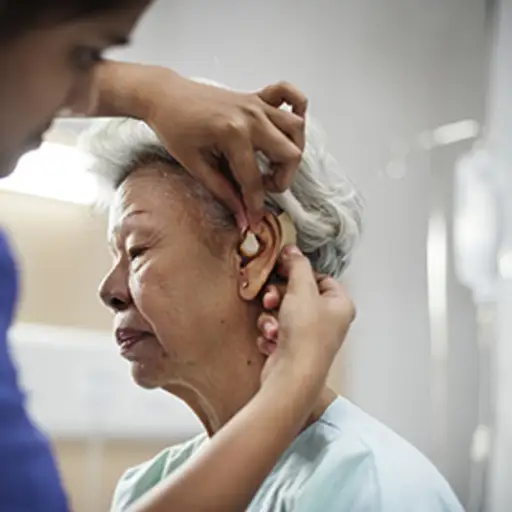 高级患者配有助听器。