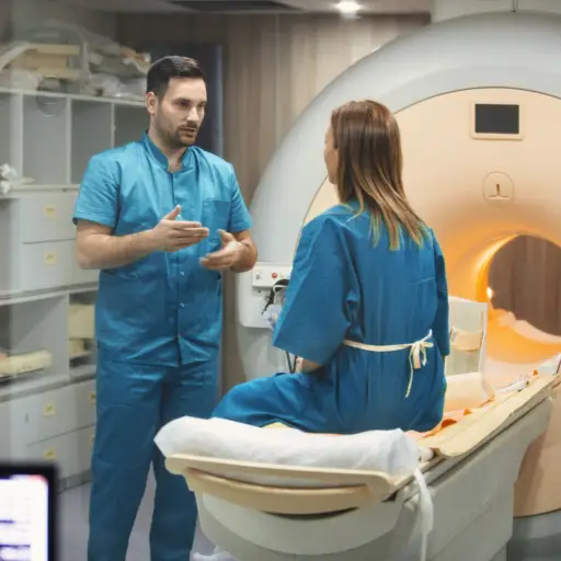 患者接受CT扫描。