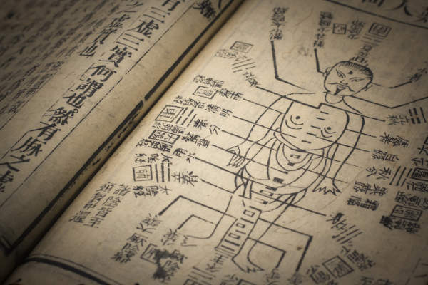 中国传统医药，针灸图。