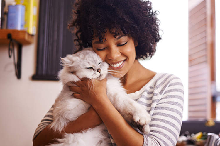 女人抱着她的猫。