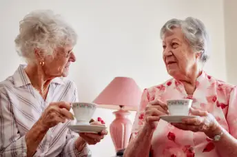 两位年长女士在喝下午茶。