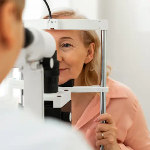 senior woman getting eye exam
