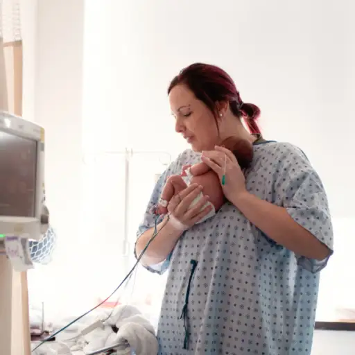母亲抱着新出生的婴儿在医院