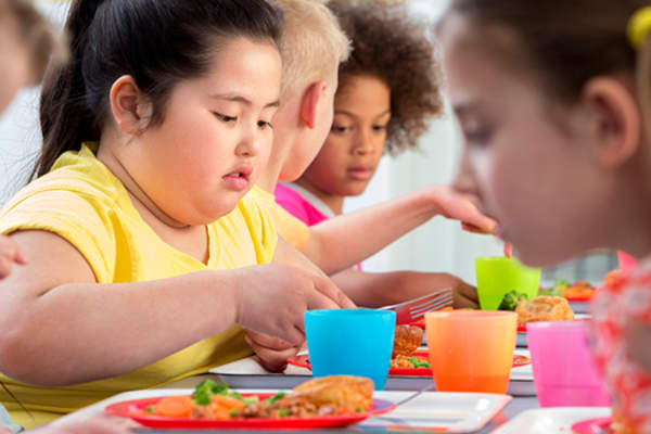 超重的孩子在学校吃午饭。“>
</picture>
</header>
<figcaption class=