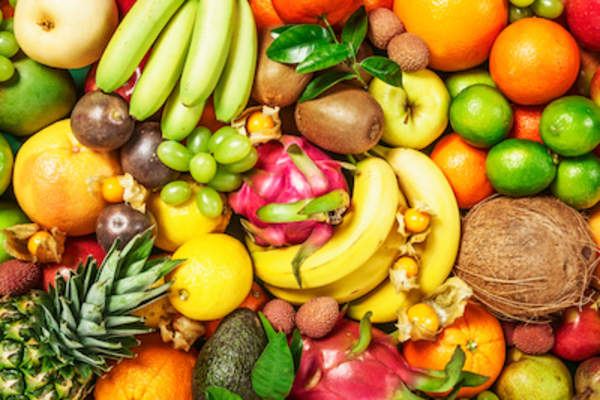 各种水果,水果拼贴。