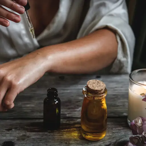 woman using essential oils