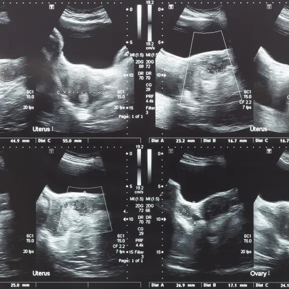 An ultrasound showing uterine fibroids