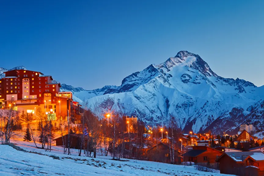 Ski resort in Alps at night