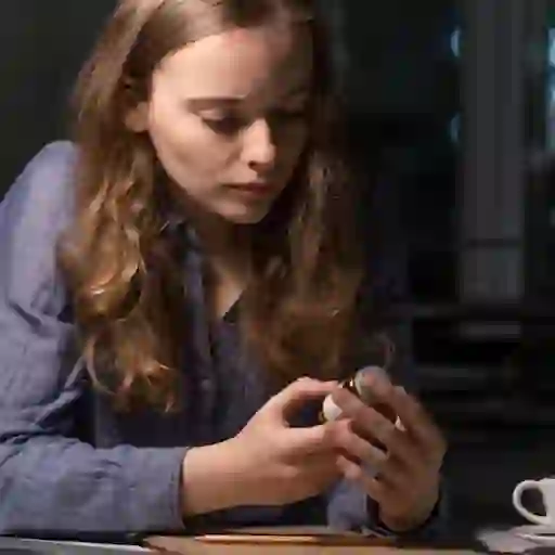 女人看着药瓶
